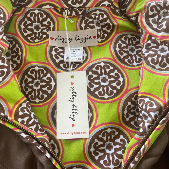 Dizzy Lizzy Brown Quilted Vest with Lime Green and Brown Lining M NWT - Picture 8 of 10